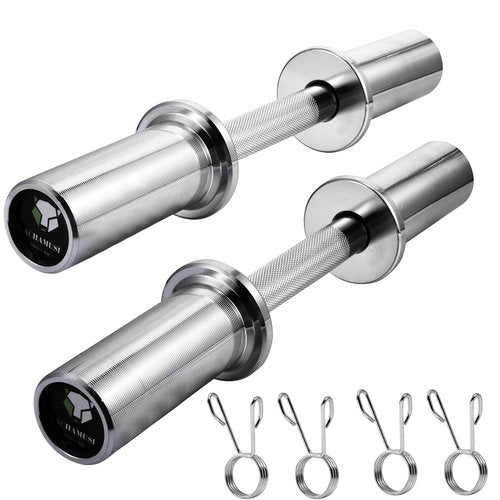 16" Olympic Dumbbell Handle Pair - Solid Adjustable Dumbbell Bars With Spring Collars 2'' Can Load(150LB/350LB), Suitable For Home Gym Exercise