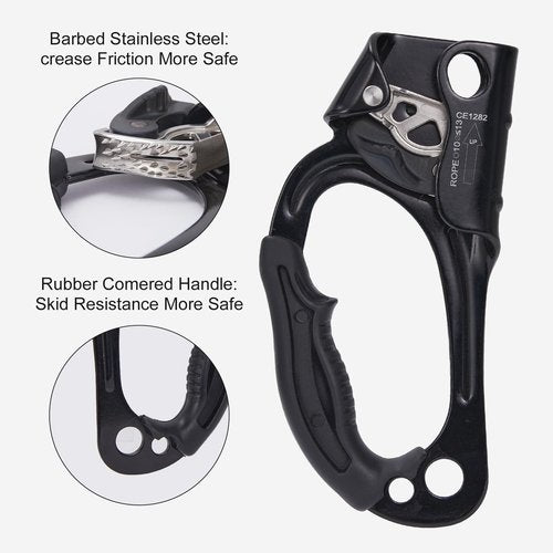 SOB Hand Ascender Left and Right, Rock Climbing Tree Arborist Rappelling Gear Equipment Rope Clamp for 10~13MM Rope (Left Black+Right Orange)