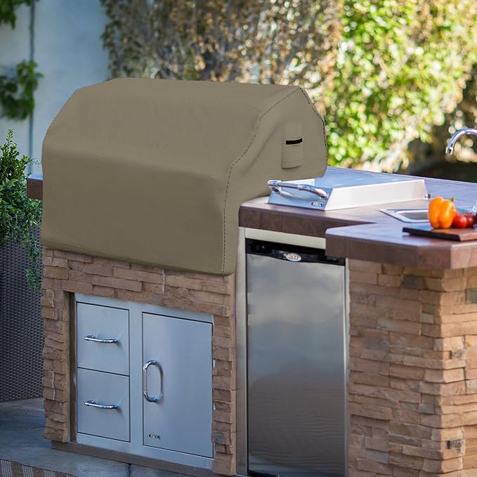 Covers & all Built-in Outdoor Grill Cover, Durable 12 Oz Waterproof Cover Max Material with Air Pocket & Elastic for Snug Fit (32" W x 26" D x 24" H Inches, Beige)
