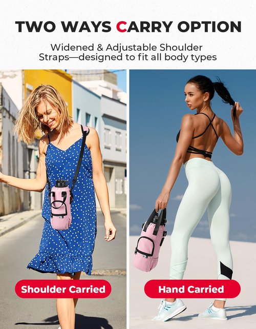 KEMIMOTO Upgraded Dual-Use Water Bottle Holder Bag for 40/30 oz Handle and Non-Handle Tumblers, Water Bottle Carrier Bag with Adjustable Shoulder Strap Carrier and Phone Pocket,30oz Pink