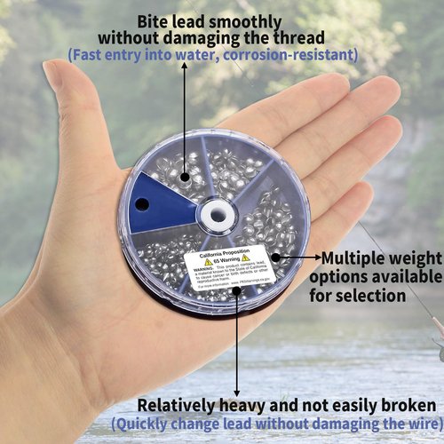 Proximitck Fishing Weights Sinkers 200PCS/105PCS Round Split Shot Sinker Set - 5 Sizes Lead Weights Removable for Versatile Fishing Purposes