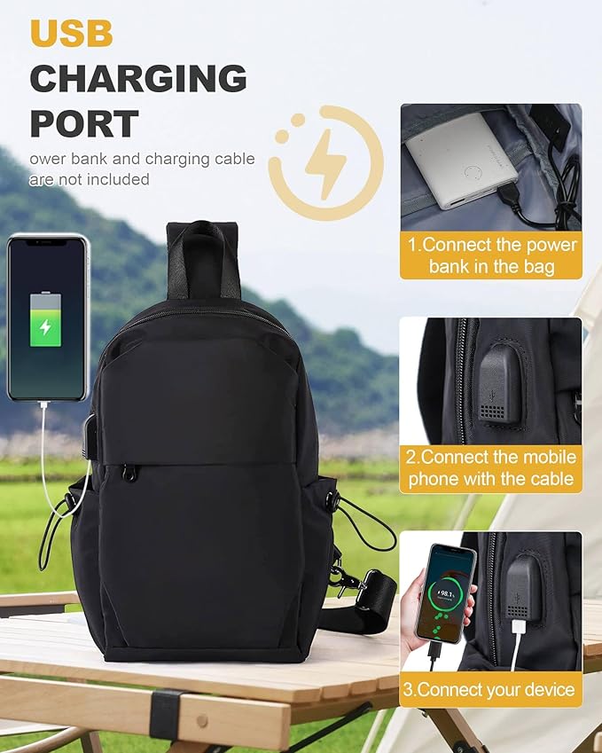 Medium Black Black Sling Bag for Men and Women - Sport Crossbody Backpack for Pickleball, Tennis, Racketball