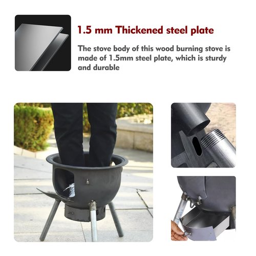 Multifunction Wood Burning Stove with Grill Rack,Large Portable Charcoal Grill,Rocket Stove for Outdoor/Backyard Cooking,Off Grid Living Supplies
