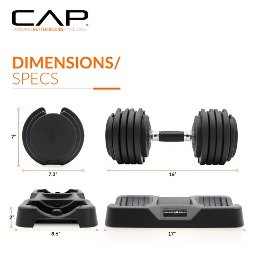 CAP Barbell ADJUSTABELL® 55 lb Pair of Adjustable Dumbbells with Contoured Full Rotation Handle, Honeycomb Chrome and Black Handle