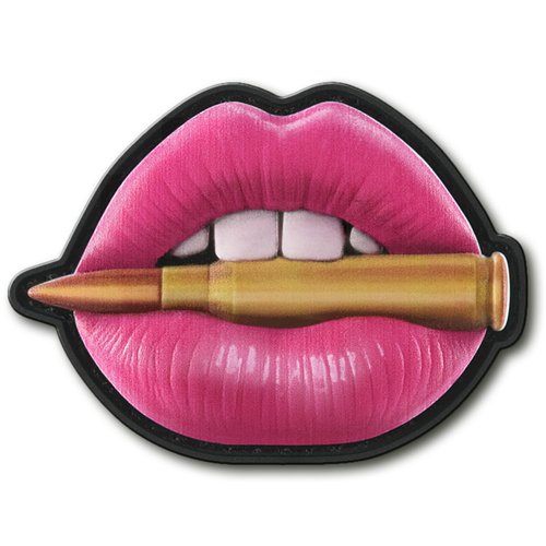 M-Tac Morale Patch Pink Lips with Bullet - PVC Tactical Military Patch with Hook Fastener Backing - Patches for Vest, Backpacks, Hats (Pink)
