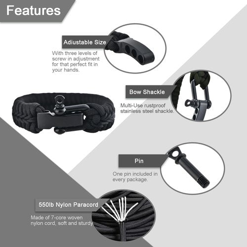 MONOBIN 550 Paracord Bracelet with Bow Shackle, Tactical Survival Bracelet with Bronze USA Flag for Men Camping and Emergency