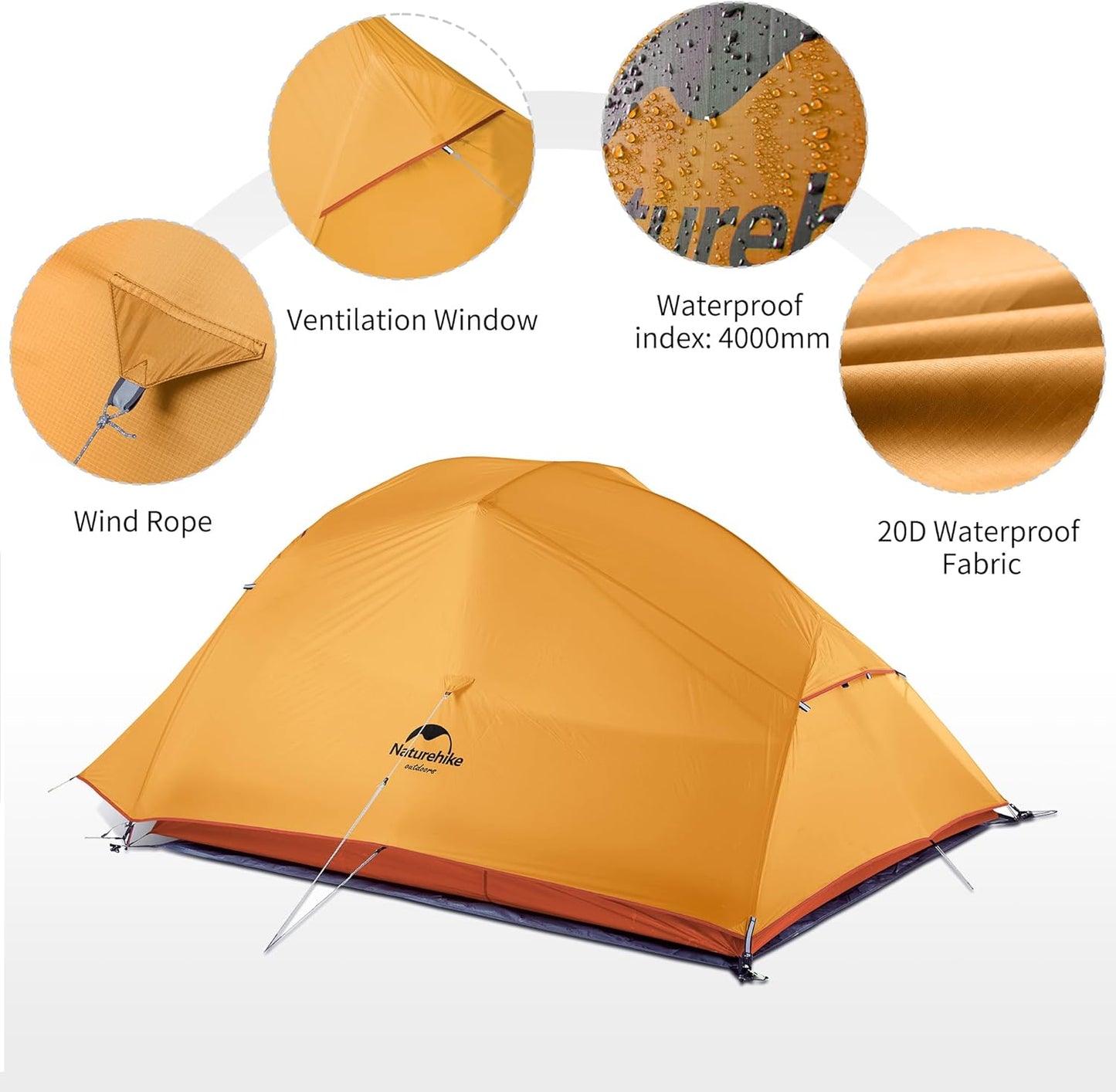 Naturehike Cloud-Up 3 Person Lightweight Backpacking Tent with Footprint - 3 Season Free Standing Dome Camping Hiking Waterproof Backpack Tents
