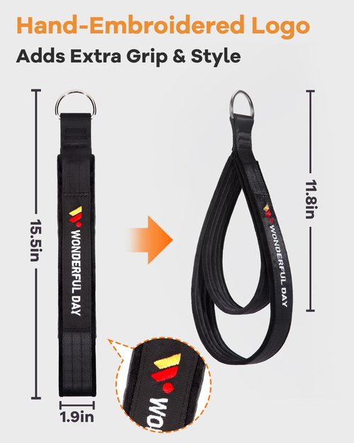 Wonderful Day 2PCS Pilates Straps for Reformer with Storage Bag & Gift Box, Comfortable Enhanced Thickness, Fitness D-Ring Double Loop Exercise Straps for Home Gym Workout（Black-Premium Version）