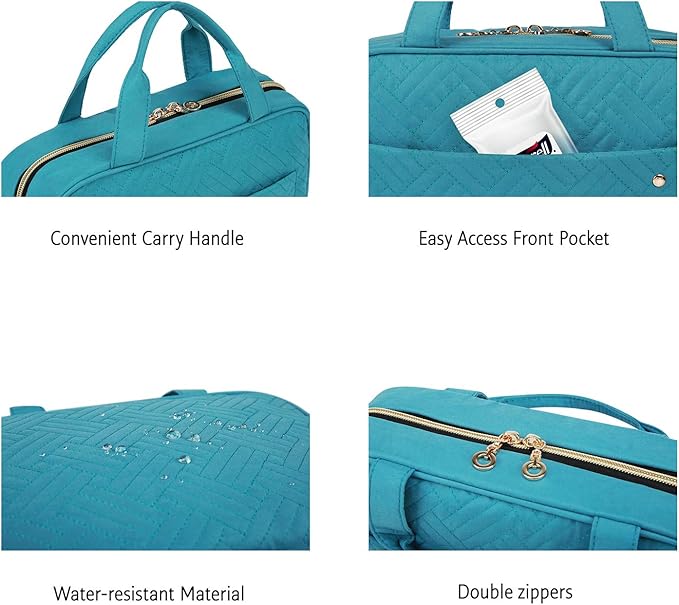 BAGSMART Toiletry Bag Travel Bag with Hanging Hook, Water-resistant Makeup Cosmetic Bag Travel Organizer for Accessories, Shampoo, Full Sized Container, Toiletries，Large-Teal
