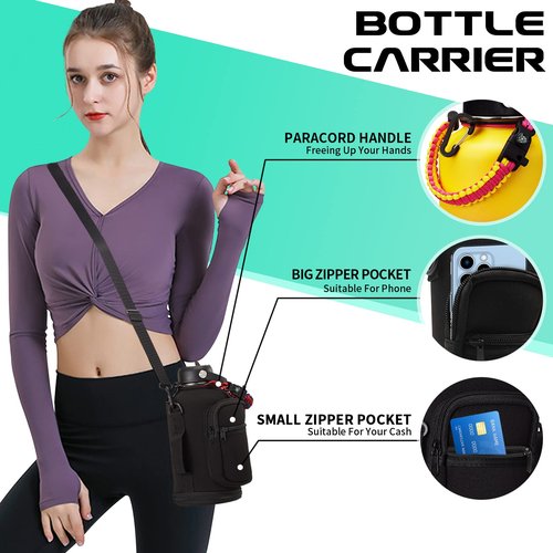 DIGJUPER 40 oz Water Bottles with Handle that Fit Cup Holders and 64oz Water Flask, Stainless Steel Water Bottle with Straw, Paracord Handle & Sleeve Strap