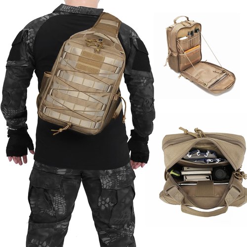 Generic Tactical molle Single Shoulder Bag - Large Capacity Multi-functional Backpack for Daily Using or Hiking, Traveling (Tan), Black