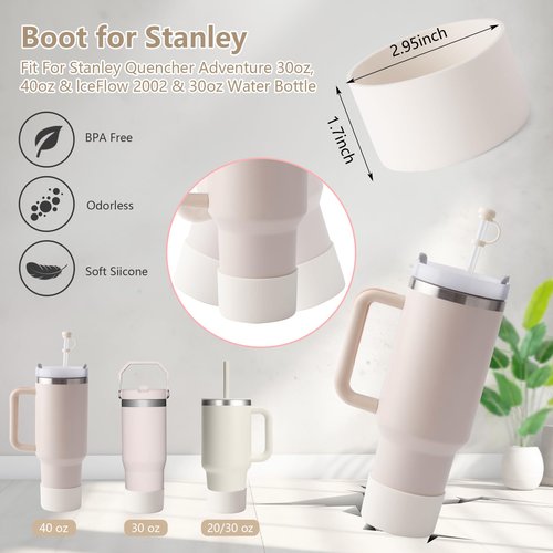 linmaya Stanley Cup Accessories for Stanley Cup 40oz/30oz I Water Bottle Handle Strap, Silicone Cup Boot, Spill-Proof Leak Stopper Set, 2PCS 10mm Straw Toppers for Stanley 40oz/30oz Tumbler