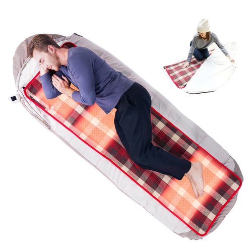 ZIREOT Battery Operated Heated Sleeping Pad for Sleeping Bag -3 Heating Zones with Battery Pack Waterproof Anti-Slip Far Infrared Heating Ideal for Cold Weather Camping Heated Sleeping Bag Liner