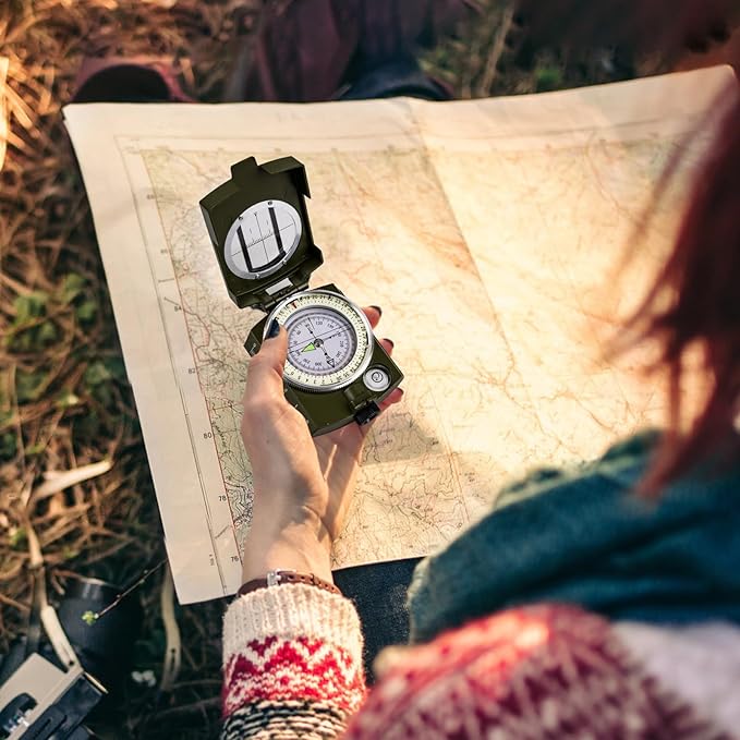 Compasses，Hiking Compass for Survival with ，Compass Survival，Waterproof Durable and Pocket-SizedTactical Survival Compass with Lanyard，Climbing Biking Exploring Geology, Outdoor Activities