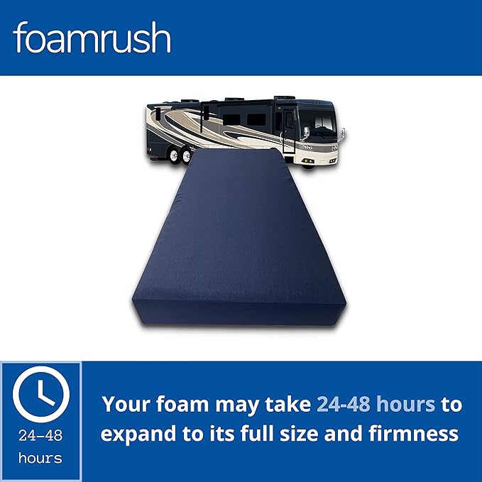 FoamRush 6-Inch Bunk (30" x 80") High Density Foam RV Mattress Replacement with Canvas Navy Cover, Medium Firm, Made in USA, Camper Trailer, Removable Water-Resistant Outdoor/Indoor Cover w Zip