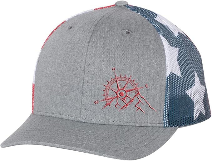 Trenz Shirt Company Men's Outdoors Mountain Scenic Forest Compass Woodland Embroidered Mesh Back Trucker Hat