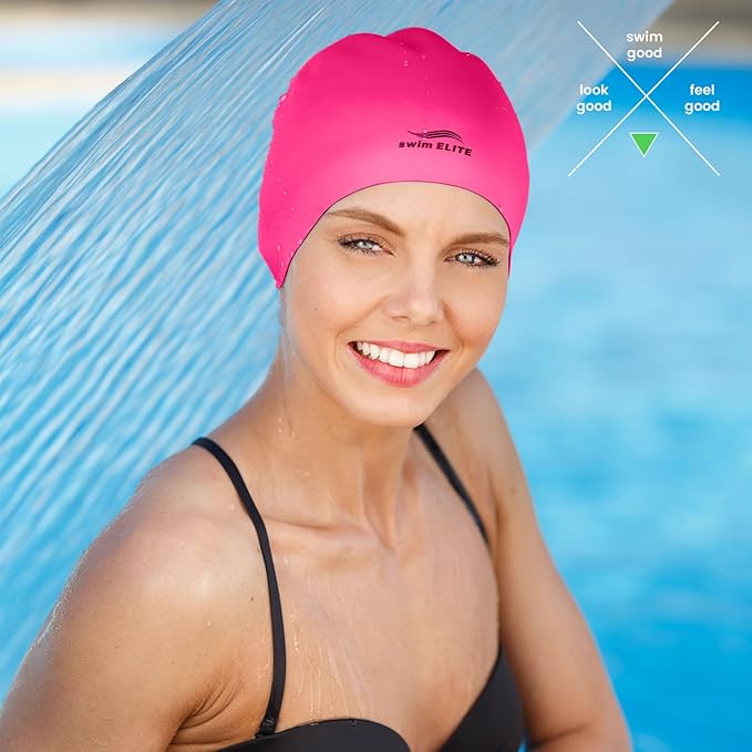 Reversible Silicone Swim Cap, Waterproof 2-in-1 Swimming Caps for Men and Women with Carry Bag, Flexible Adult Swimmers Cap for Short and Medium Length Hair