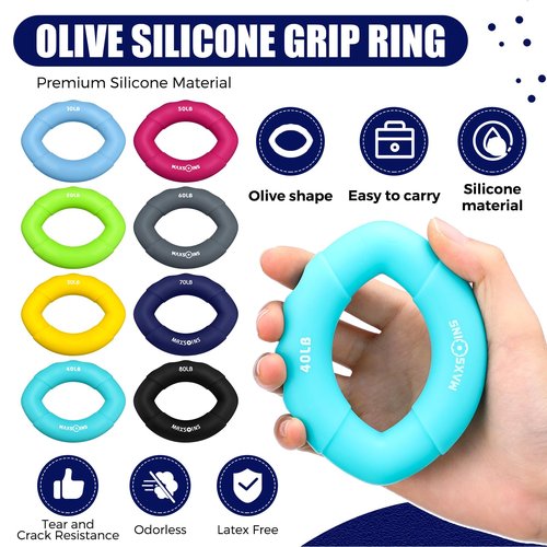 RoundFunny 8 pcs Hand Strengthener Grip Ring - Forearm Ring Hand Exercisers - Silicone Squeeze Grip for Muscle Strengthening Training Tool - Arthritis Finger Physical Therapy PT Kit Trainer