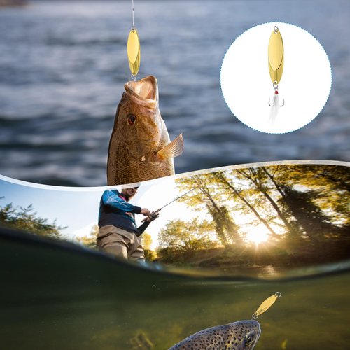 PATIKIL Fishing Spoons 1/4 oz 7g, 5Pcs Fishing Lures Casting Spoon Treble Hooks Jigs Hard Metal Spinner Baits for Freshwater Saltwater Salmon Bass, Gold Tone
