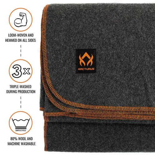 Arcturus Military Gray Wool Blanket and Carry Straps Bundle