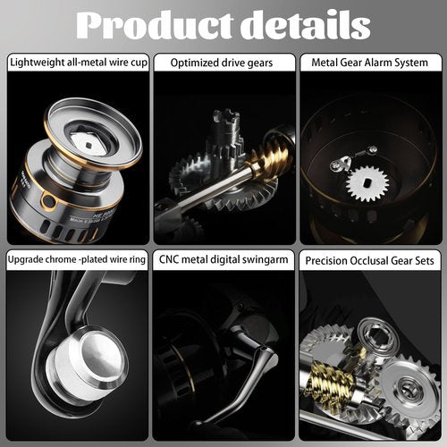 Lacusmall Spinning Fishing Reel, Saltwater Freshwater Spinning Fishing Reel, HE Series 22LBs Max Drag, 12 Ball Bearings,5.2:1,1000,3000,4000, 5000 Series（5000）