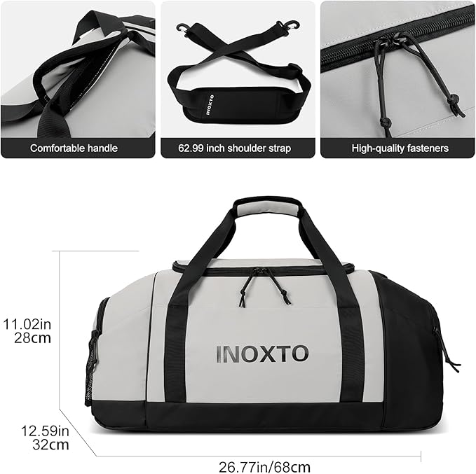 Sports Gym Bag，INOXTO Travel Duffel Bag with Dry Wet Pocket And Shoe CompartmentFor Women and Men，40L/55L Fitness Waterproof Weekender Bag For Swim Sports Travel Working Out (Gray, 55L)