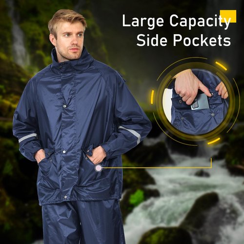 Classic Rain Suits for Men Waterproof Durable Rain Gear with Reflective Strip Rain Jacket Pants for Golf Camping (Blue, X-Large)