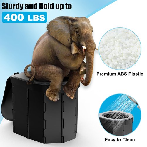 Portable Camping Toilet with PU Cushion, Folding Toilet for Adults with Phone Shelf and Toilet Paper Holder, Camping Porta Potty with Lid for Camping, Hiking, RV Travel, Road Trips