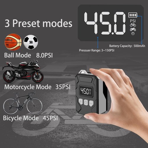 Mini Electric Portable Bicycle Pump, with American Valve.