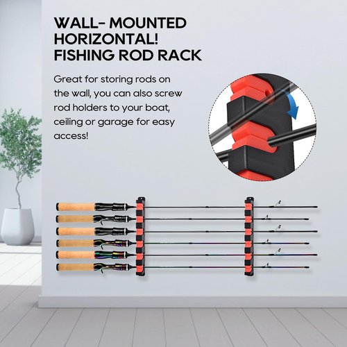 Axlksia Fishing Rod Holder Wall Mount, 1 Pair Fishing Pole Holders for Garage, Boats, 6 Fishing Rod Storage Racks