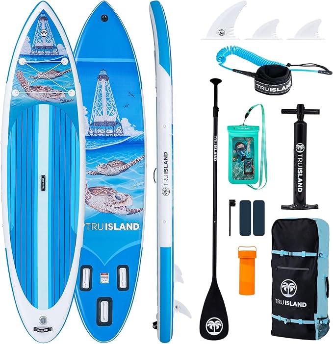 TRUISLAND Inflatable Paddle Board, Stand Up Paddle Board with Backpack, Non-Slip Thickened Deckpad, Waterproof Phone Case, Leash, Paddle, Hand Pump
