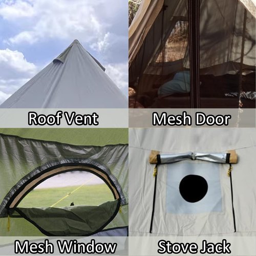 SECTORWING Glamping Bell Tent with Top Stove Jack for All Year Living, 300D Oxford Waterproof Yurt Tents House for Camping Glamping,Parties,Outdoor Events (Off White, 5M/16.4ft| 6Person)