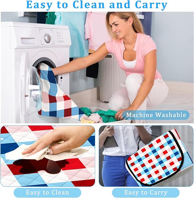 Portable Waterproof Picnic Blanket,Picnic Blankets Extra Large Outdoor 80"x80", Machine Washable, Extra Large Picnic Mat for Grass Concert, Park, Lawn,Travel,Light Blue Pink Gingham