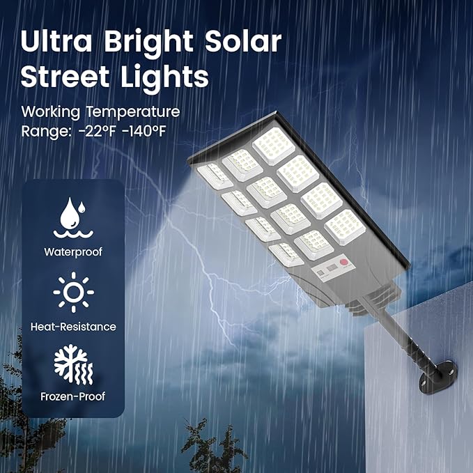 Solar Street Lights Outdoor, 10000K LED, Waterproof IP65, Motion Sensor, Dusk to Dawn, Easy Install for Yard, Parking Lot, Commercial Lighting, 4 Pack
