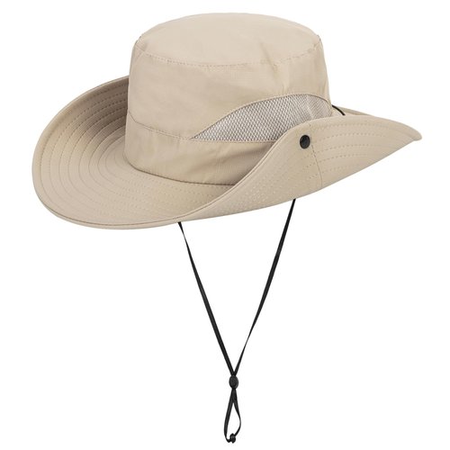 Kids-Bucket-Summer-Sun-Hat Wide-Brim Outdoor Fishing Beach UV-Protection Cap（7-14 Years Dark Beige