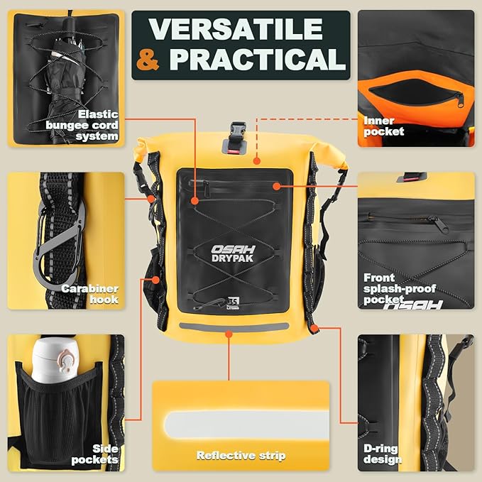 Waterproof Backpack Dry Bag 35L/55L – Heavy Duty Roll-Top Hiking Backpack for Travel, Kayaking, Boating, Camping, Rafting and Fishing