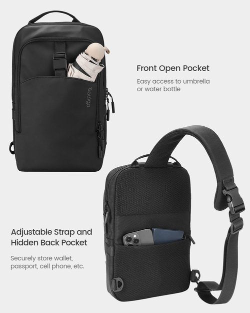 Soulgo EDC Sling Bag for Men & Women, 5.5L Water-resistant Crossbody Backpack Chest Shoulder Bag Compatible with 11 inch iPad Pro/Air, Lightweight Daypack for Daily Use-Black