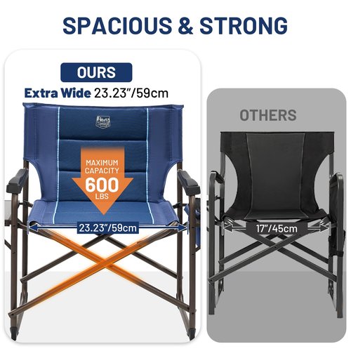 TIMBER RIDGE XXL Oversized Directors Chair 600lbs - Heavy Duty Camping Chair with Cooler Bag & Table, Portable Folding Chair with Wide Seat for Tailgating, Patio, Outdoor - Blue