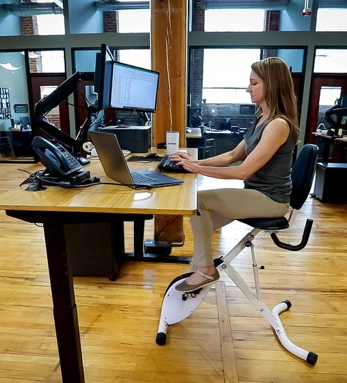 FitDesk Adjustable Exercise Bike Desk - Digital Monitor, 8 Resistance Levels, Foldable, Supports 242 lbs, White