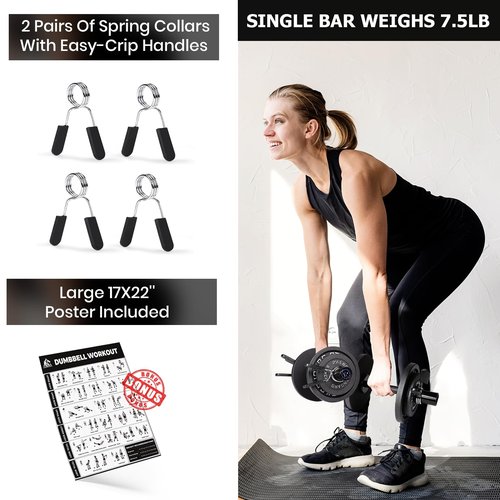 LIONSCOOL 16"Loadable Dumbbells Pairs, Olympic Dumbbell Bar/Handle for Strength Training, Compatible with 2’’ Standard Plates (Overall Black)