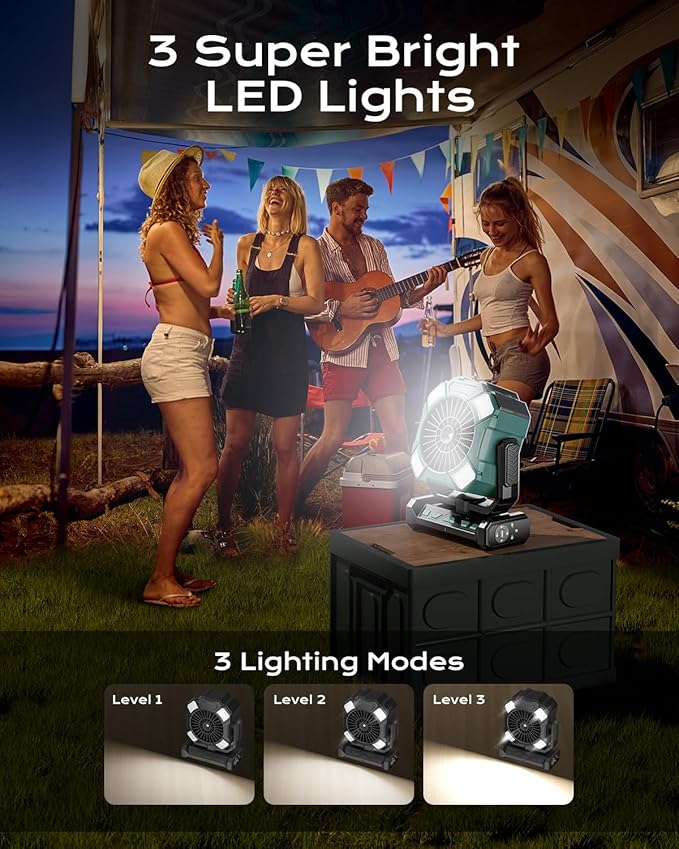 24000mAh Battery Operated Portable Misting Fan with 8M Remote Control, 4 Wind Speeds, 300ml Water Capacity, 3 Lighting Modes, Ideal for Camping, Outdoor & Industrial Use-Cyan01