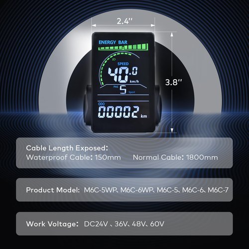 Mcezdy Ebike Display, UART No. 2 Protocol, 24V-60V Colorful Acrylic Cycling Computer with Charging Port for Mobile Devices, Ebike LCD Display to Enrich Cycling Journey