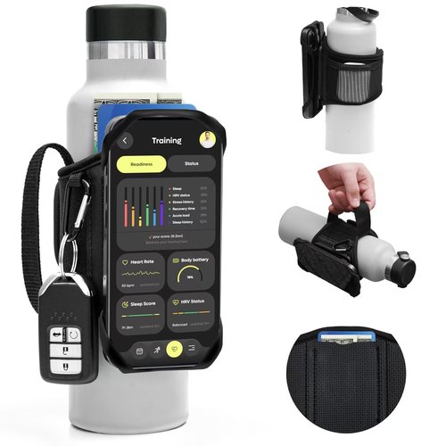 Cikyner Water Bottle Strap, Water Bottle Holder for Mobile Phone 360° Rotatable & Removable Water Bottle Pouch Gym Water Bottle Accessories for 4.5-7'' Mobile Phone & 18-40 oz Water Bottles (G7L)
