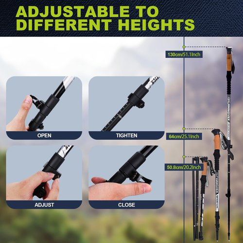LJINNOVEX Trekking Poles - Lightweight, Telescopic, Adjustable Hiking Poles with Quick Flip Lock, 7075 Aluminum, Anti Shock Walking Sticks for All Terrain, Men and Women, 2 Pack, Black