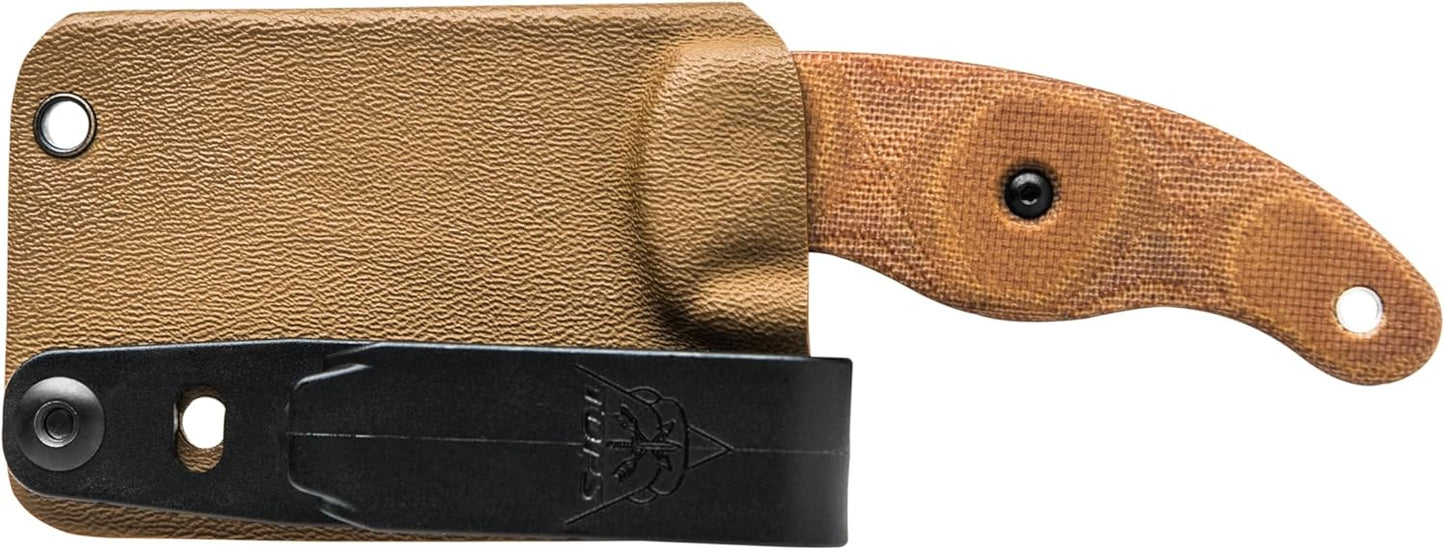 Tops Knives Little Bugger Full Tang Fixed Blade- Tumble Finish Blade Finish- Coyote Tan Kydex Sheath