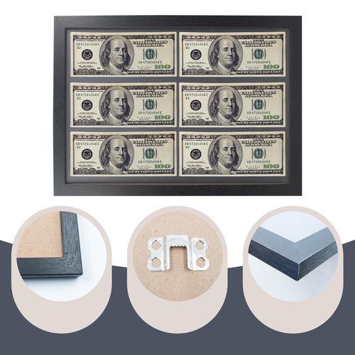 2 PCS Money Display Case Dollar Bill Frame Storage, Black Creative First Dollar Money Display Frame for Currency Collection Supplies, Bill, Stamp, 15x 10 Inch
