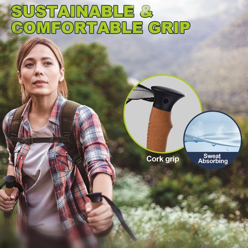LJINNOVEX Trekking Poles - Lightweight, Telescopic, Adjustable Hiking Poles with Quick Flip Lock, 7075 Aluminum, Anti Shock Walking Sticks for All Terrain, Men and Women, 2 Pack, Black