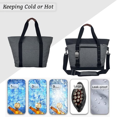 IBEIKER Insulated Cooler Bag, Large Insulated Bag, Reusable Shopping Bags, Leakproof Soft Cooler with BagsBottle Opener, Suitable for Supermarket Shopping, Travel,Beach,Family Picnic,Camping