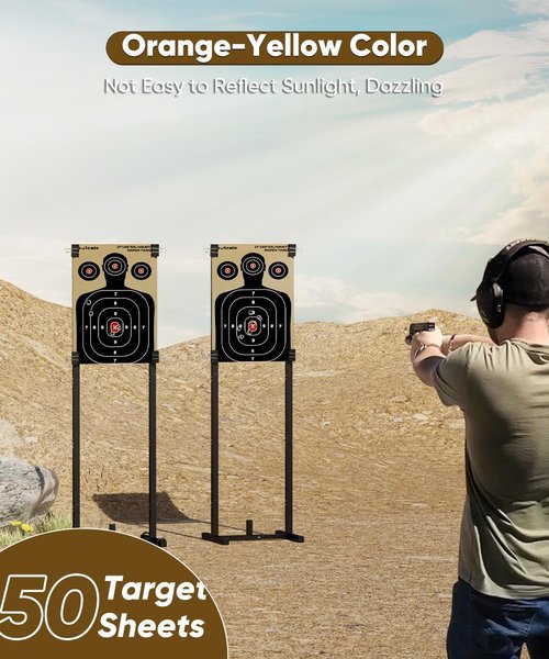 Koutemie Outdoor Shooting Target Stand Holder and 10 Pack 17 X 25 Inch Paper Shooting Targets