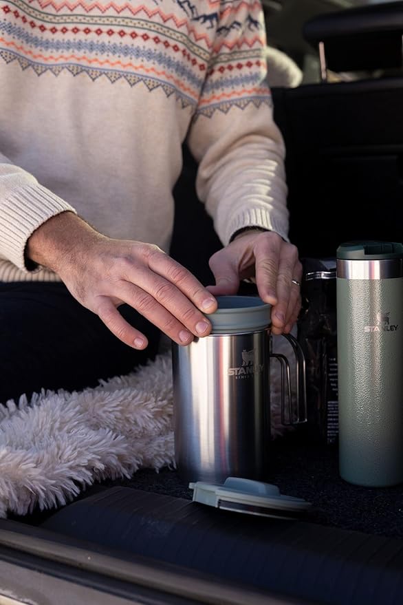 Stanley All In One French Press Coffee Maker 32 oz | 5 Minute Brew, 4 Hours Hot | Mesh Filter for Coffee Grounds | Insulated Stainless Steel French Press | BPA-Free | Stainless Steel Shale
